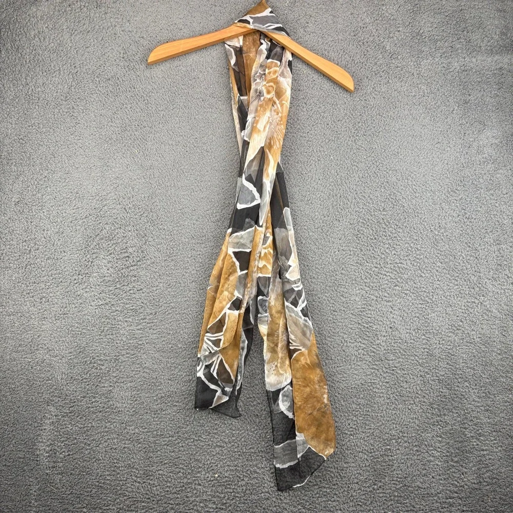 Unbranded‎ Women Floral Chiffon Scarf Brown Grey Black Sheer Botanical Wrap